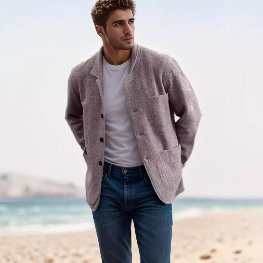 Herren lässige Wolljacke mit praktischen Taschen und Knopfverschluss WW