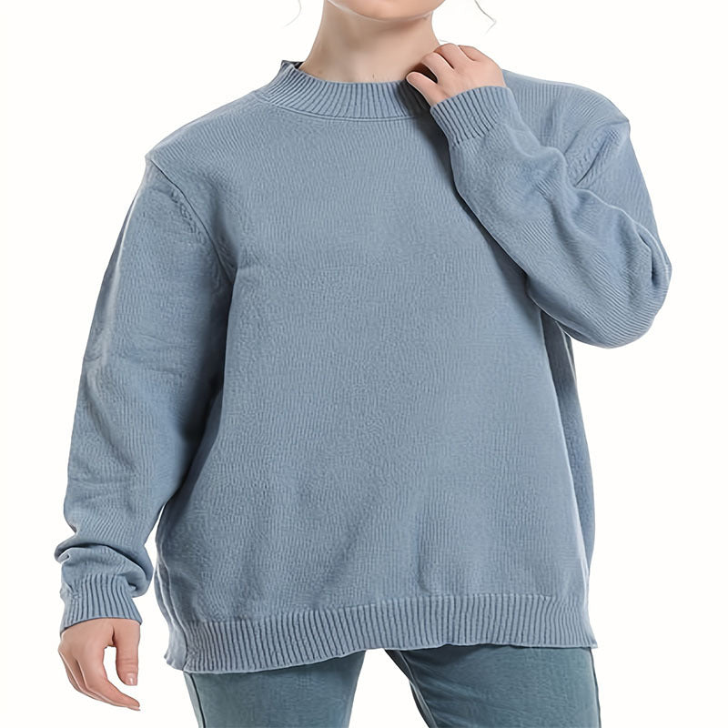 Damen lässiger Pullover mit strukturiertem Rundhalsausschnitt und überschnittenen Schultern WW