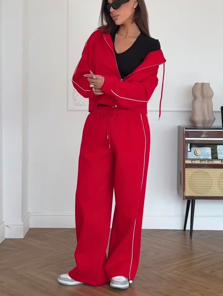Damen sportliches Freizeit-Set aus trendigem Hoodie und weitem Stoffhose WW