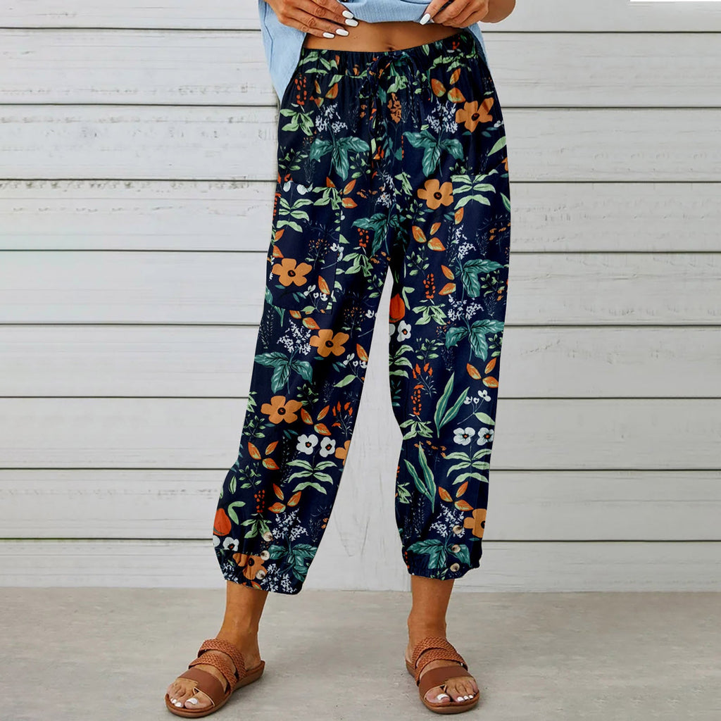 Damen modische Baumwoll-Hose mit floralem Design und elastischem Bund WW