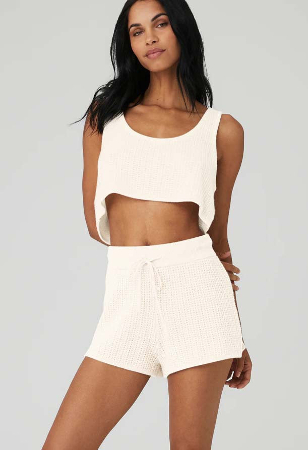 Damen lässiges Crop-Top und Shorts Set aus atmungsaktiver Baumwolle WW