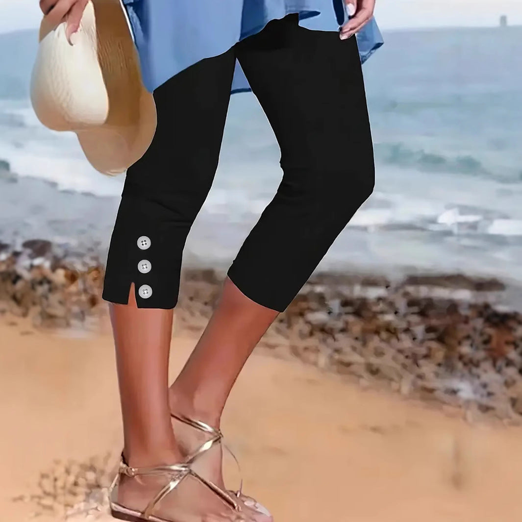 Damen Capri-Hose mit modischen Knopfdetails WW