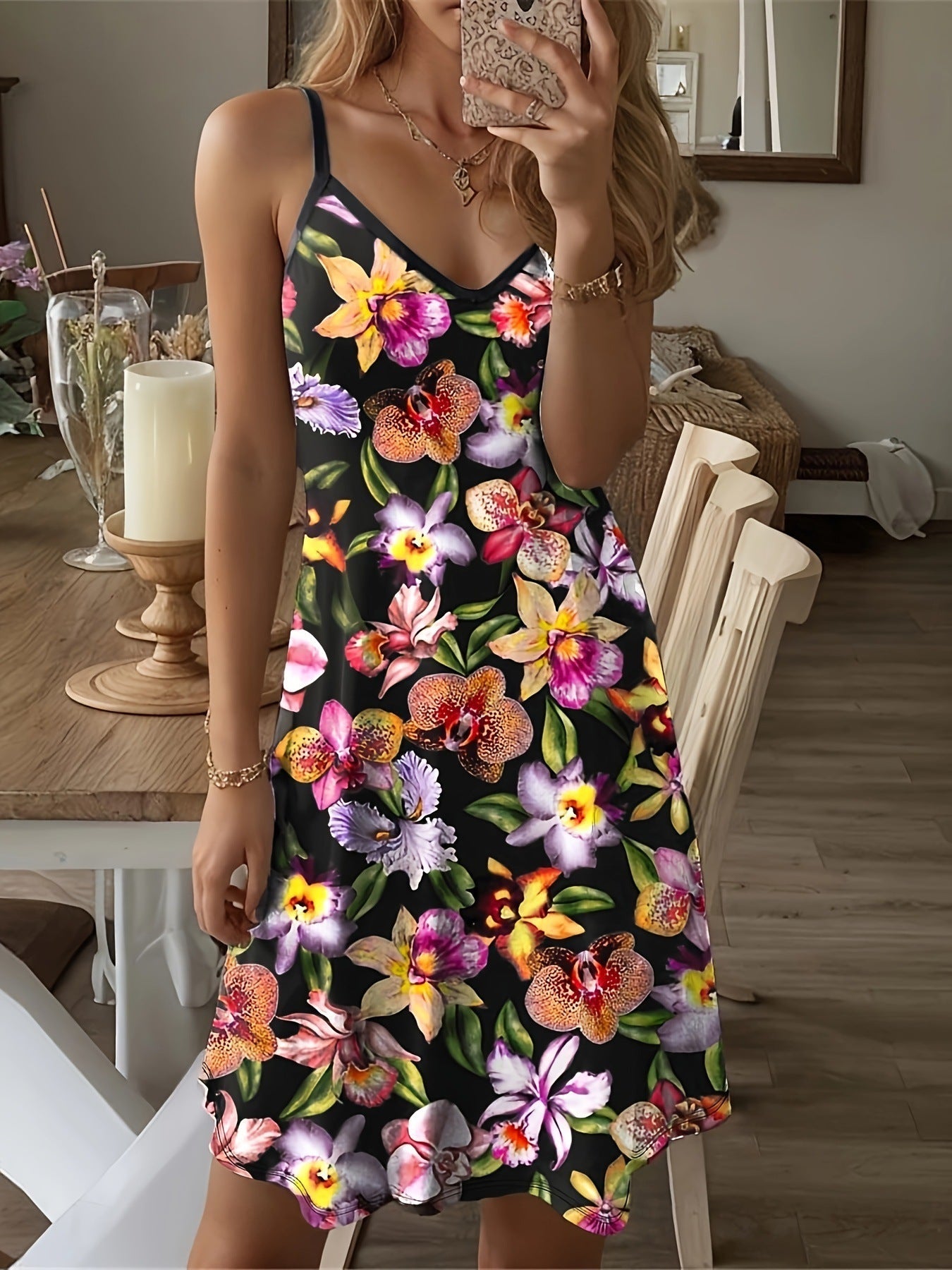 Damen Maxikleid mit floralem Design und verstellbaren Spaghettiträgern WW