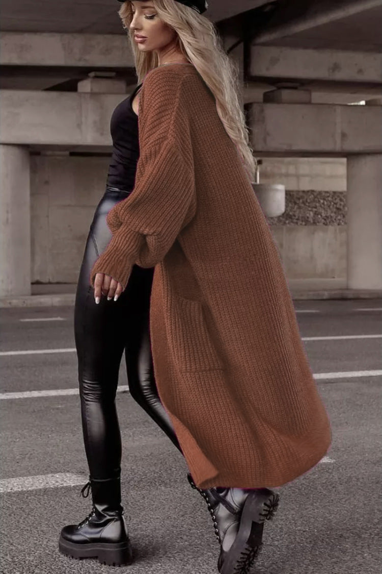 Damen Langer Strickcardigan mit tieferem Rückensaum und lässigem Schnitt WW