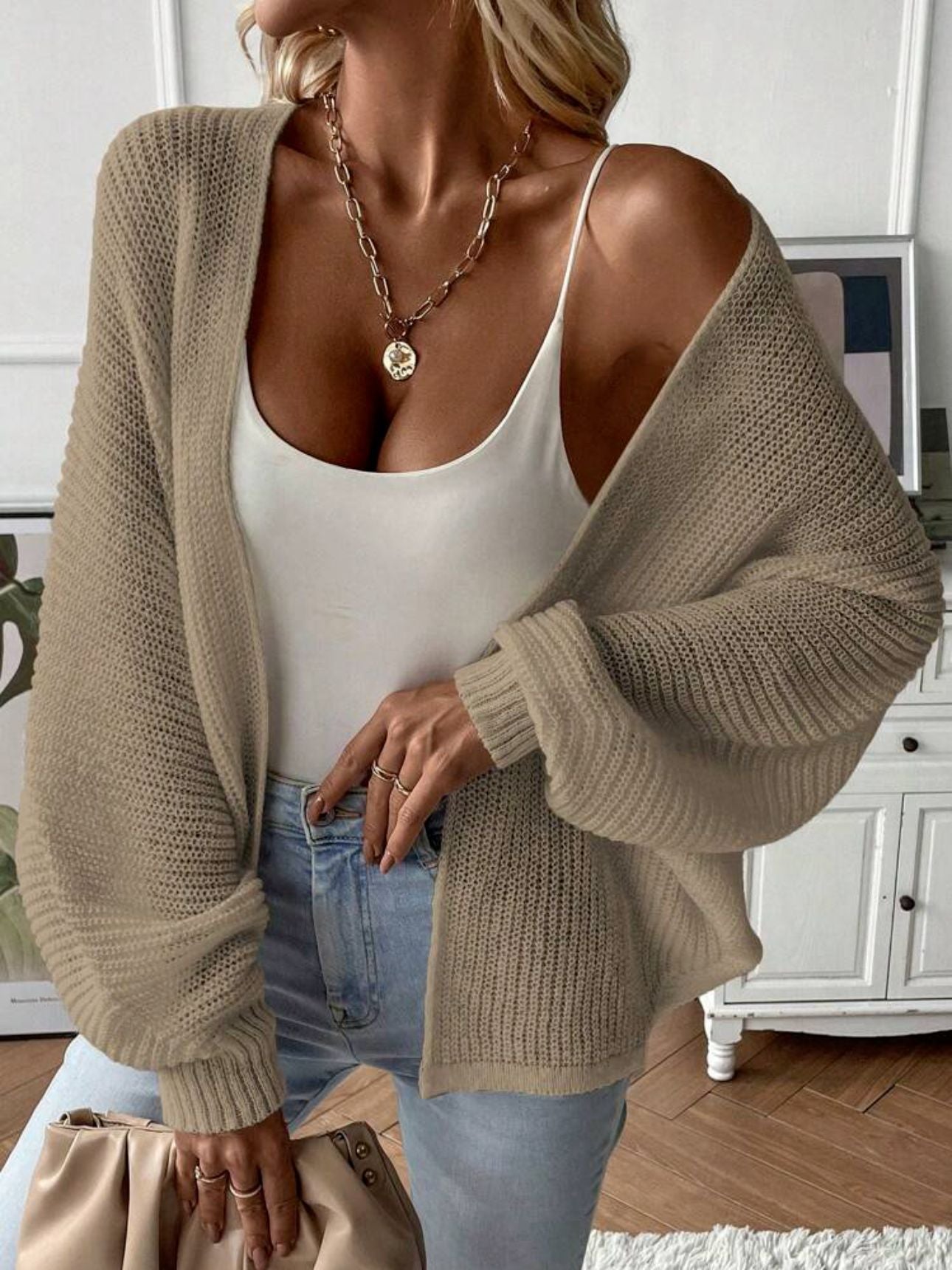 Damen Strickjacke mit modernem Waffelmuster und lässigem Schnitt WW