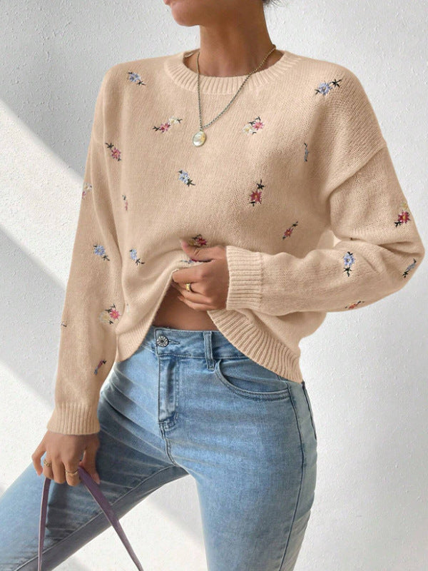 Damen kuscheliger Strickpullover mit floralem Motiv WW