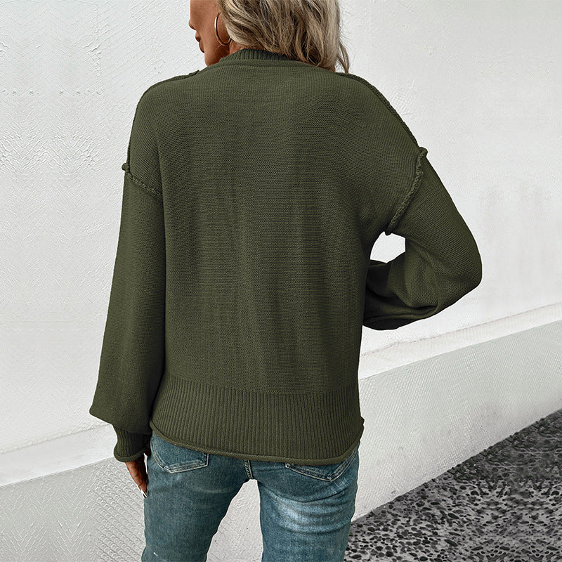 Damen lässiger Pullover mit voluminösen Ärmeln und praktischer Taschendetail WW