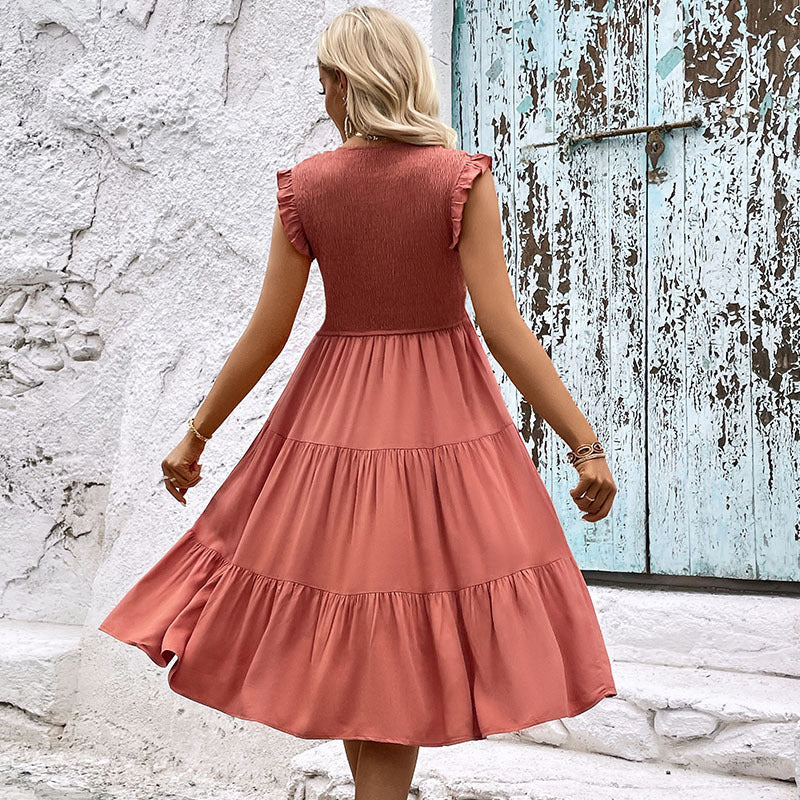 Damen Midi-Kleid mit Rüschen und Volantdetail WW