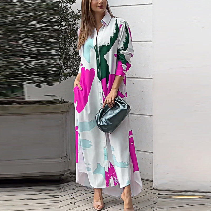 Damen Maxi-Hemdrobe mit buntem Kunstdesign WW