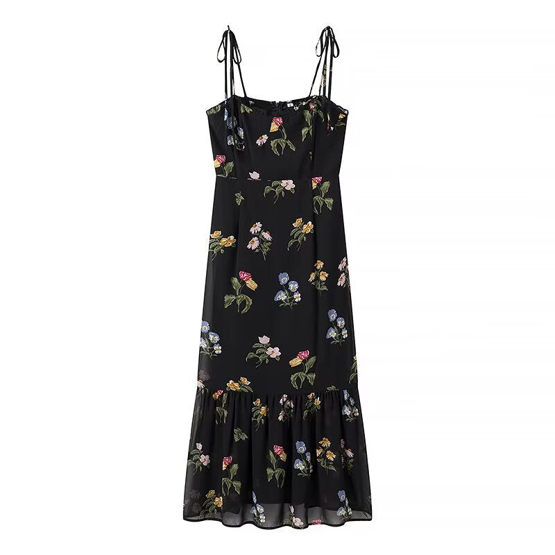Damen Maxikleid mit floralem Design und verstellbaren Spaghettiträgern WW