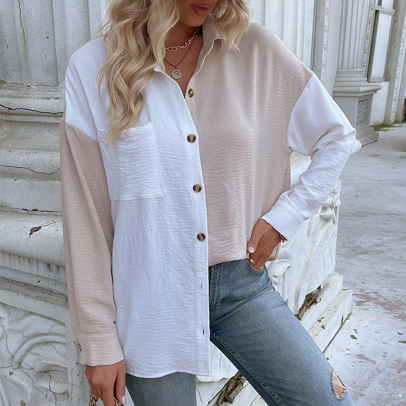 Damen Lässiges Hemdblusenshirt mit trendy Farbblockdesign WW