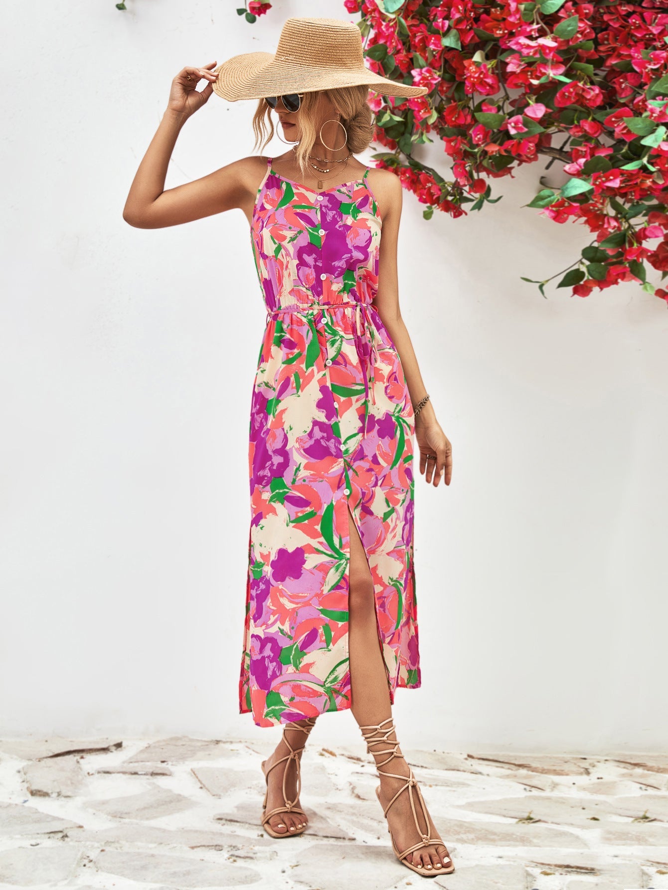 Damen Maxikleid mit verspieltem floralem Design und knöpfbarem Top WW