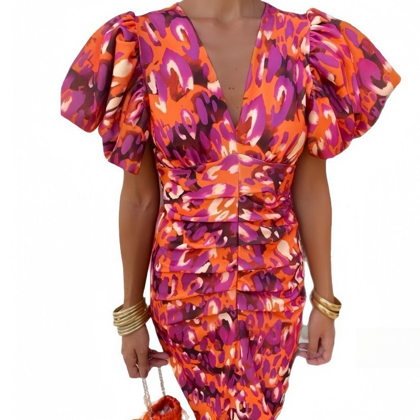 Damen Abendkleid mit voluminösen Puffärmeln WW