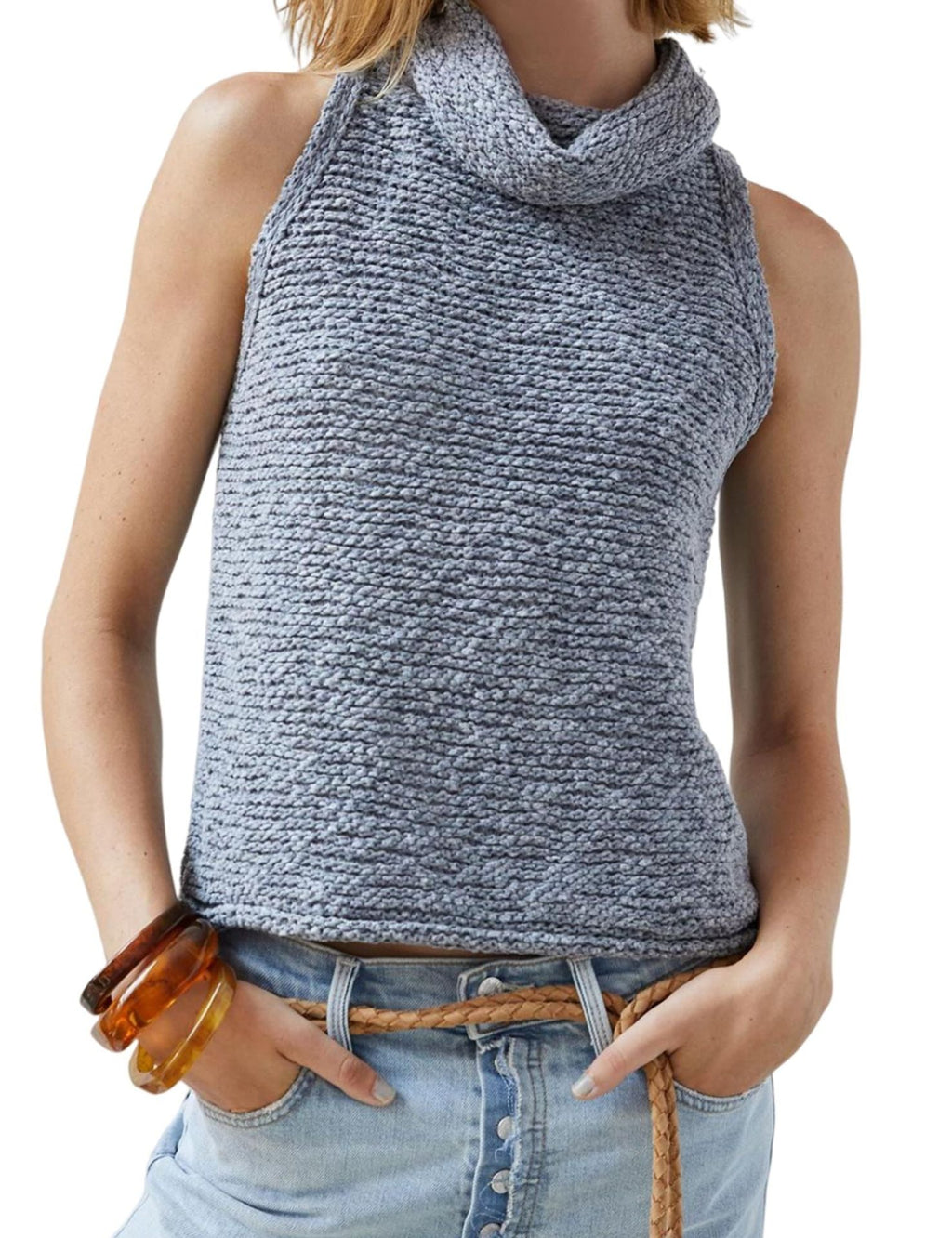Damen ärmelloses Stricktop mit wärmendem Rollkragen WW