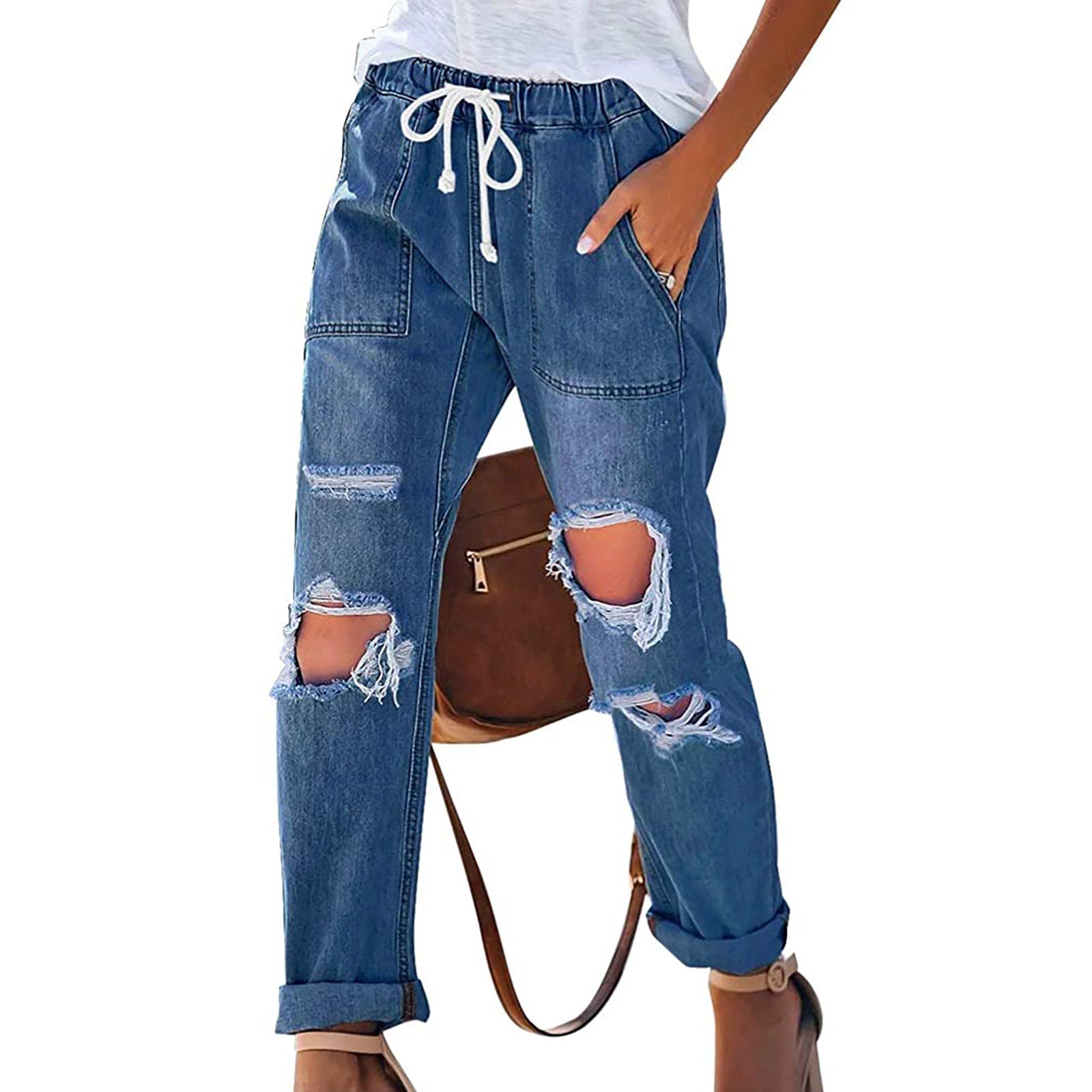 Damen Relaxed Fit Jeans mit modernen Rissen WW