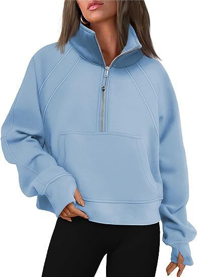 Damen sportlicher Hoodie mit kurzem Reißverschluss und praktischer Kängurutasche WW