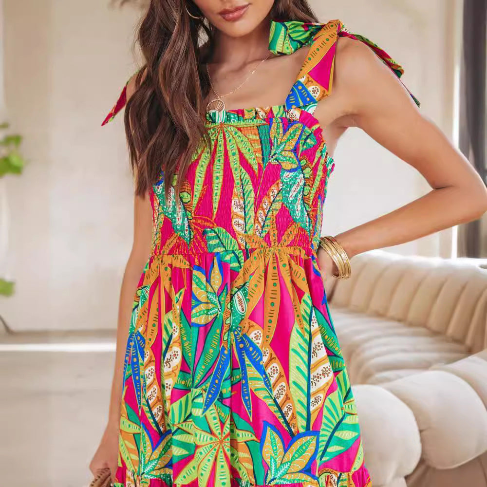 Damen Maxi-Kleid mit floralen Mustern und Trägerdetails WW