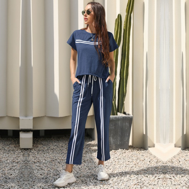 Damen Freizeit-Set mit sportlichen Streifen und elastischem Bund WW