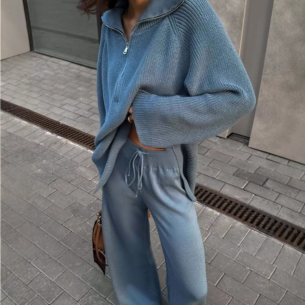 Damen lässiger Pullover mit halbem Reißverschluss und weitem Schnitt WW