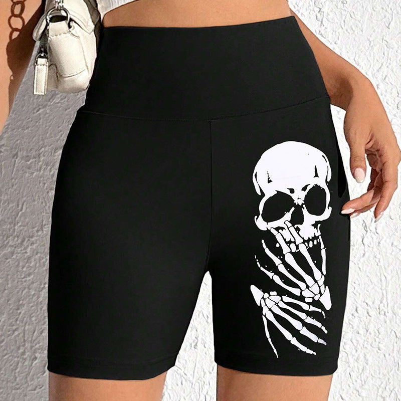 Damen Sportliche Radlerhose mit auffälligem Skelett-Print WW