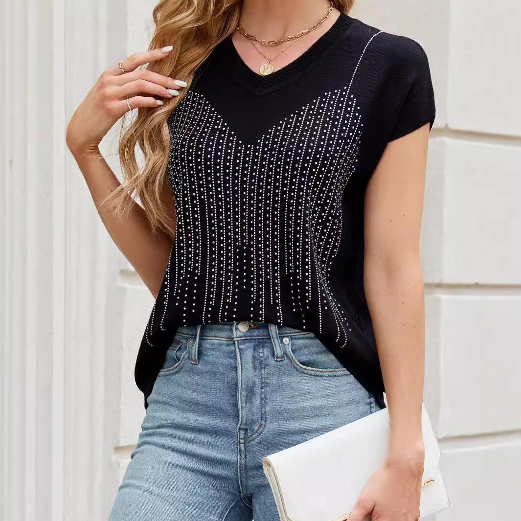 Damen Kurzarm Pullover mit schimmernden Strassdetails WW