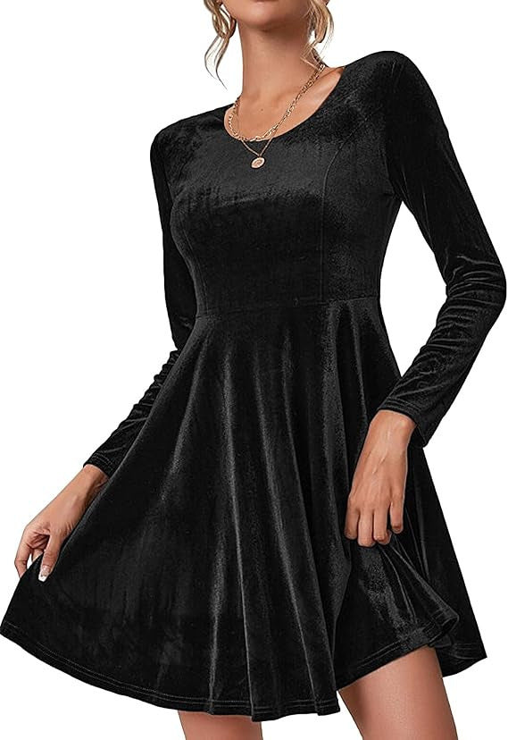 Damen elegantes A-Linien Kleid aus samtigem Material WW