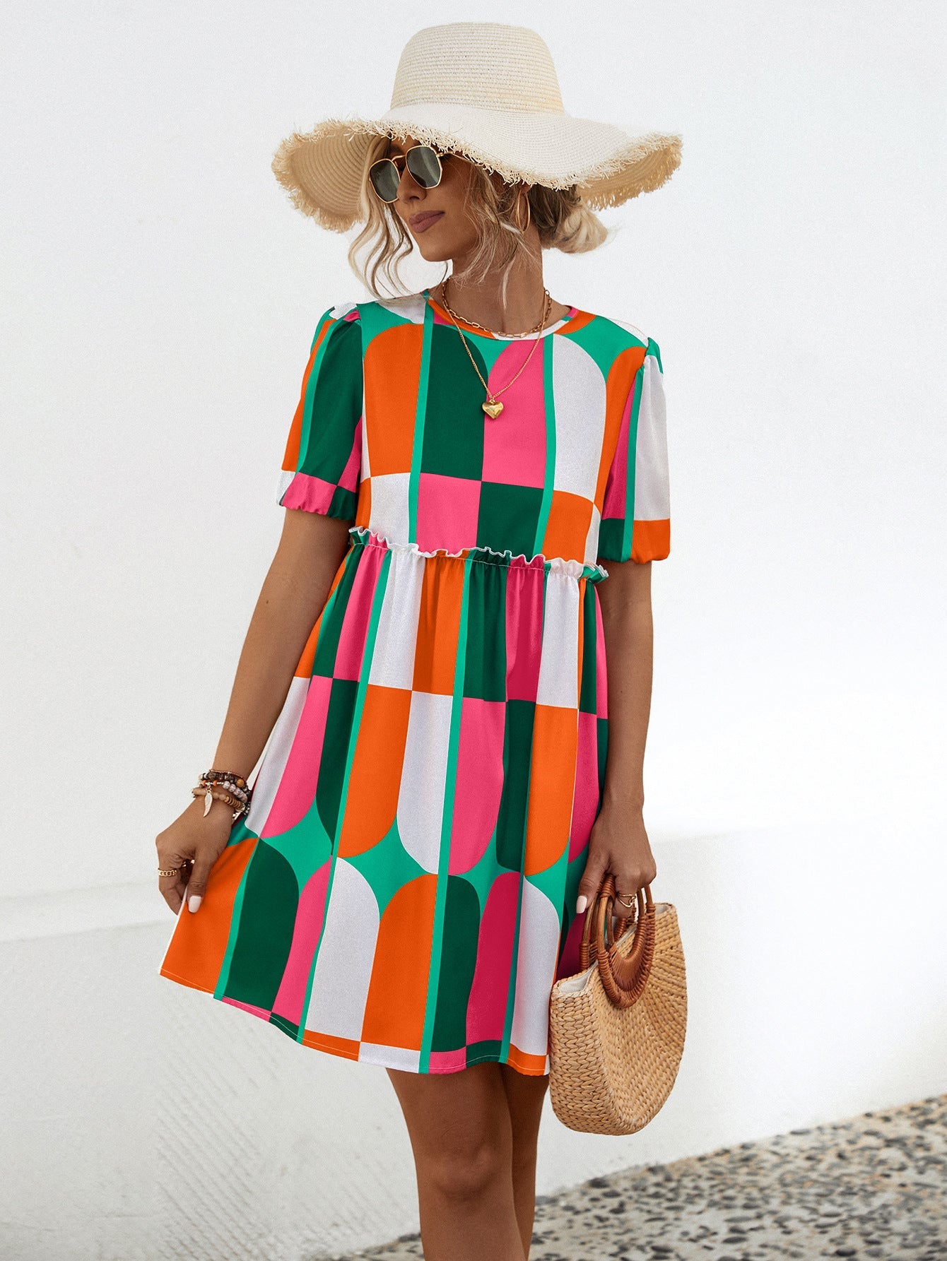 Damen Sommerliches Kleid mit lebhaftem geometrischem Muster WW