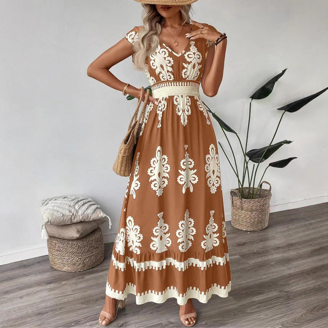 Damen Maxikleid mit floralem Muster und V-Ausschnitt WW
