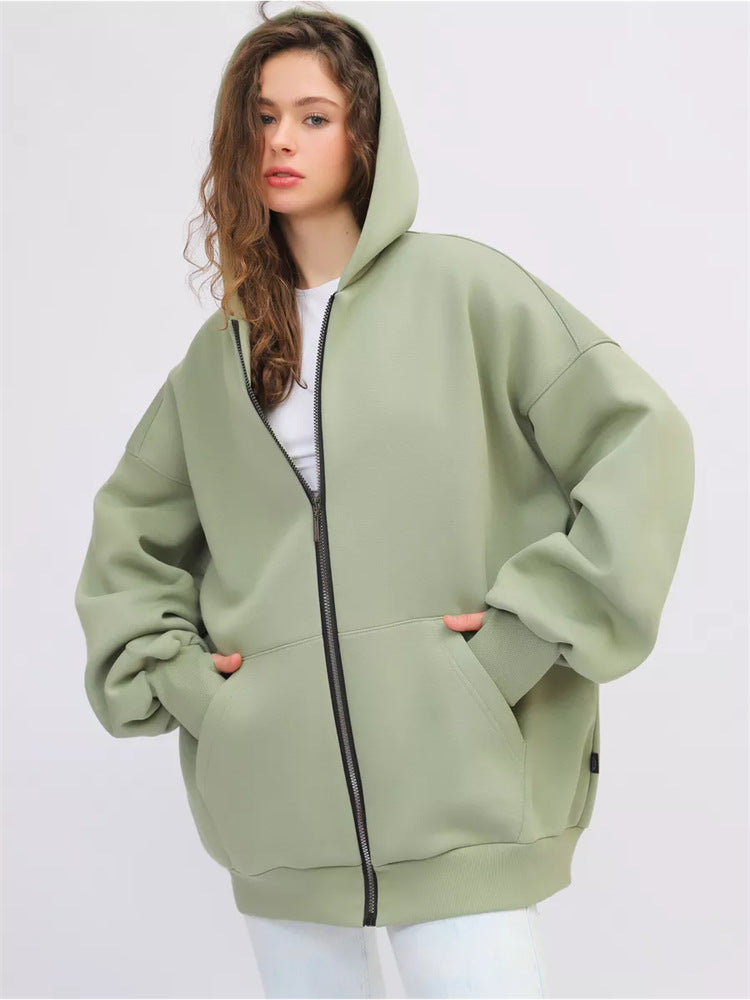Damen lässiger Oversized Zip-Hoodie mit tiefen Taschen WW