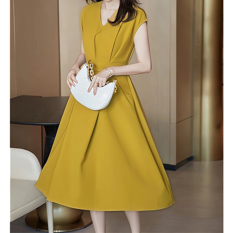 Damen A-Linien Midi Kleid mit eleganten Falten WW