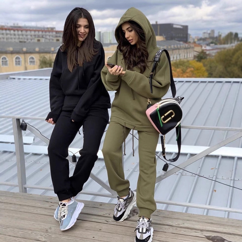 Damen Lässiger Kapuzenanzug mit bequemen Taschen und regulierbarem Bund WW