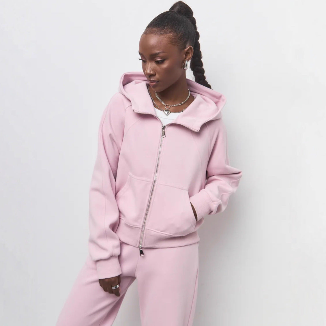 Damen komfortables Set aus Hoodie und Jogginghose mit Reißverschluss WW
