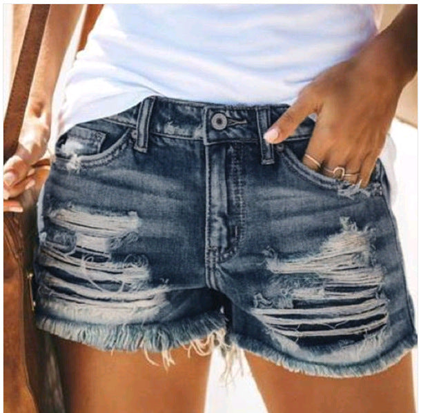 Damen distressed Denim-Shorts mit Fransenabschluss WW