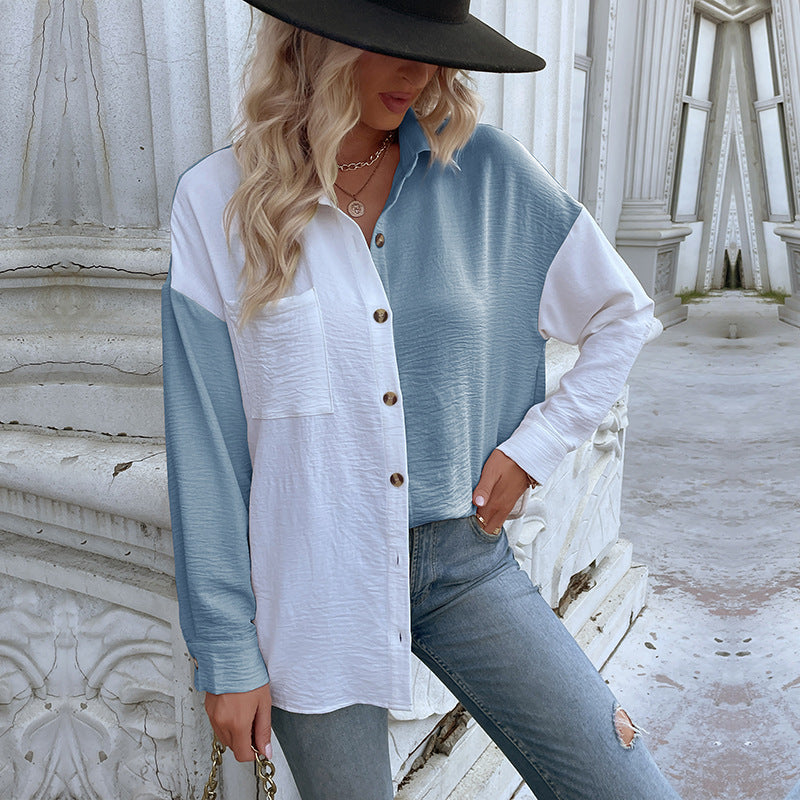 Damen Lässiges Hemdblusenshirt mit trendy Farbblockdesign WW