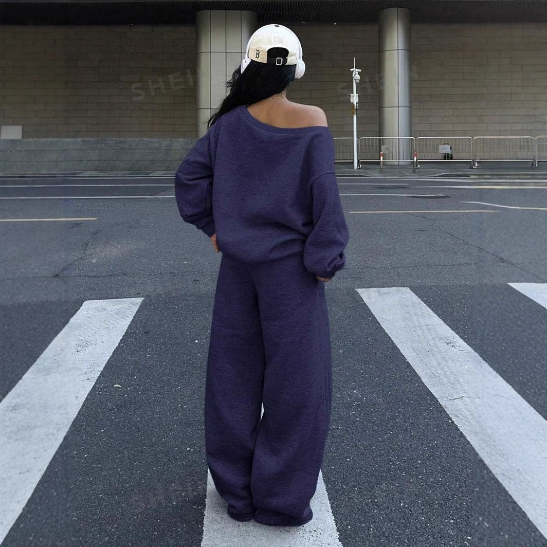 Damen lässiges Oversized Sweat- und Jogginganzug-Set mit seitlichen Taschen WW