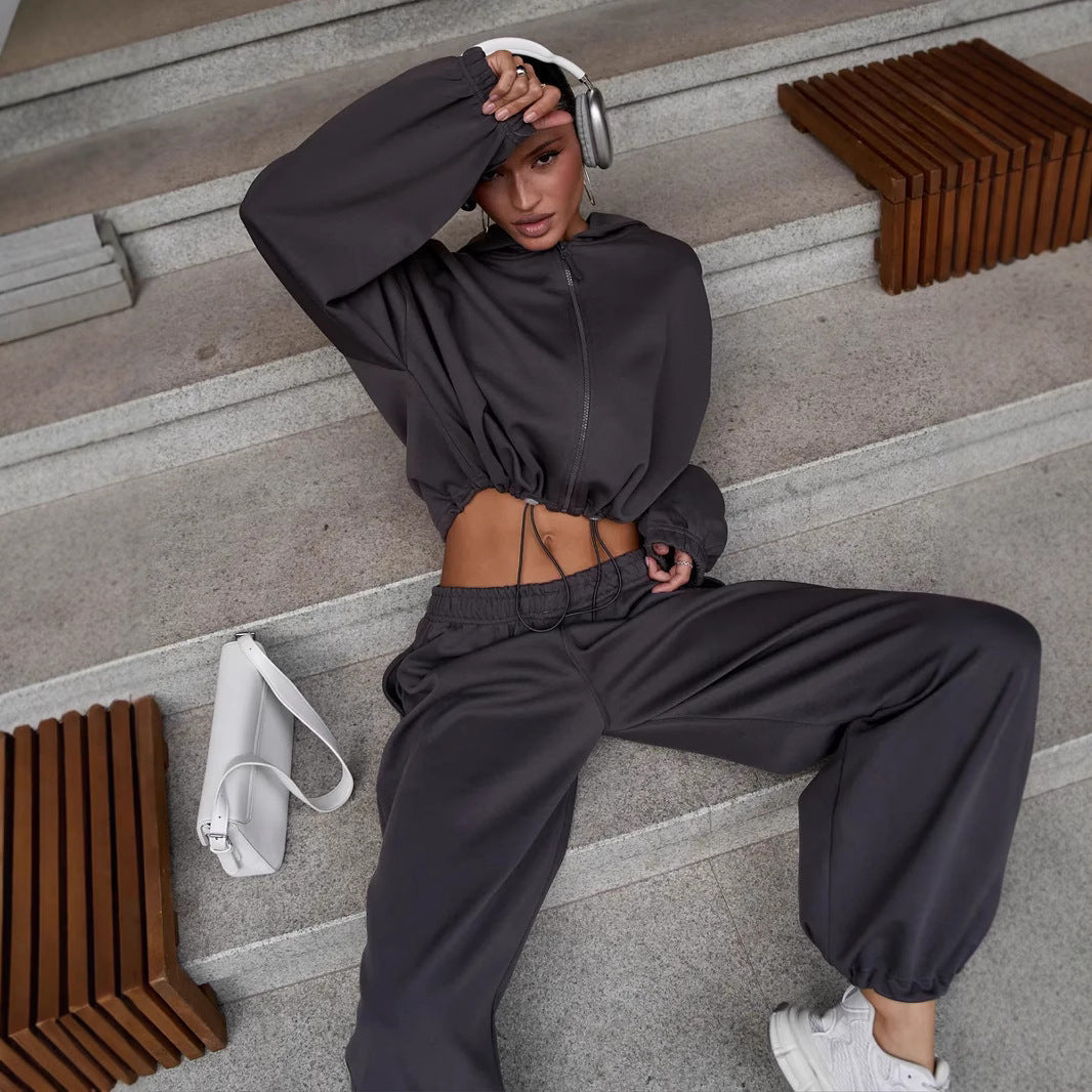 Damen sportliches Oversized Hoodie- und Jogginghosen-Set WW