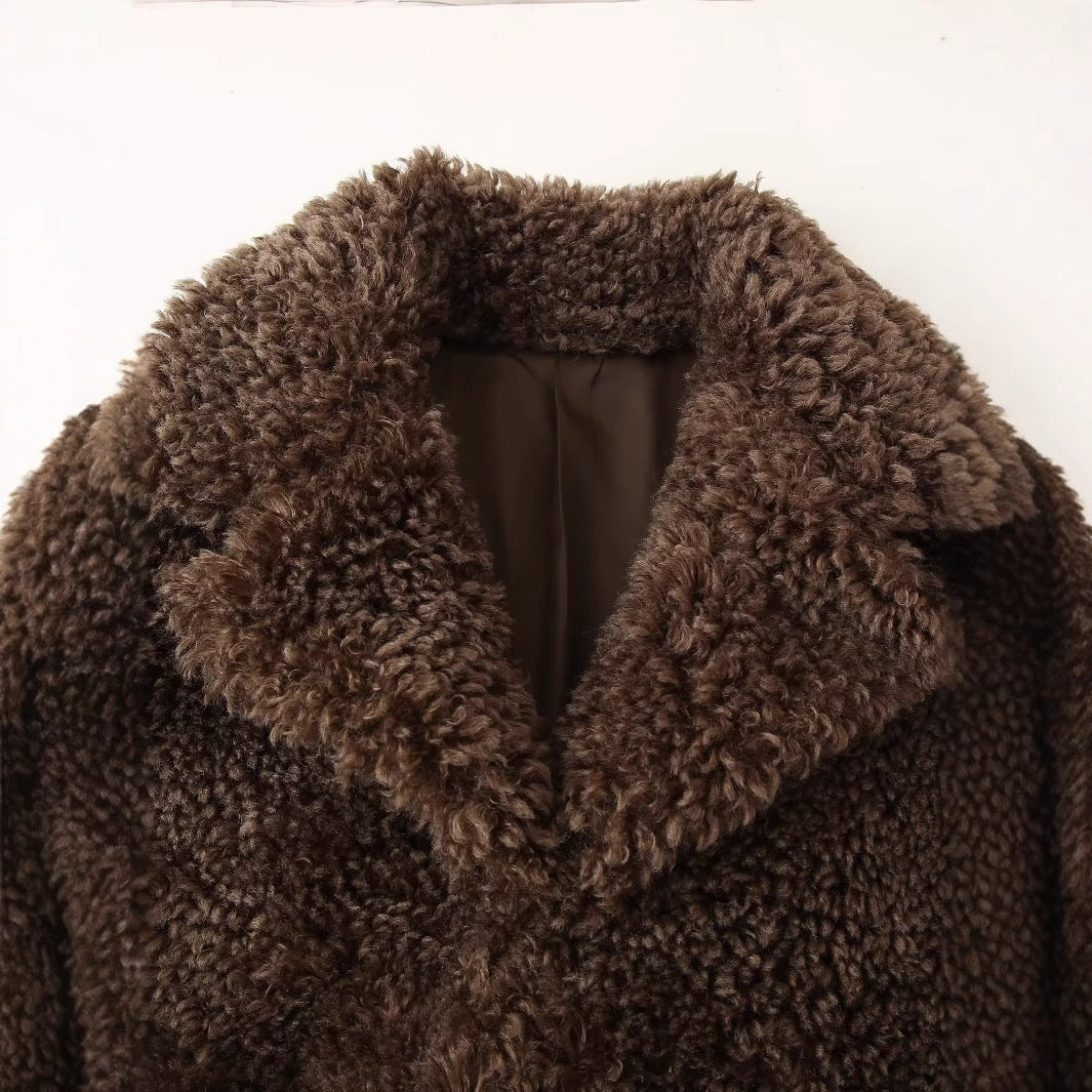Damen Plüschjacke mit weichem Kunstfell und elegantem Kragen WW