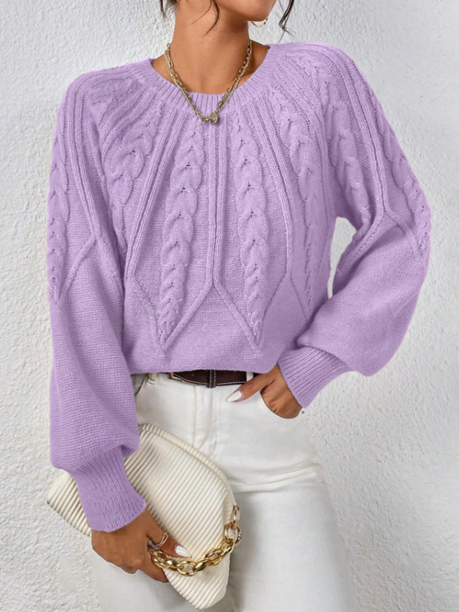 Damen Strickpullover mit Zopfmuster und weitem Schnitt WW