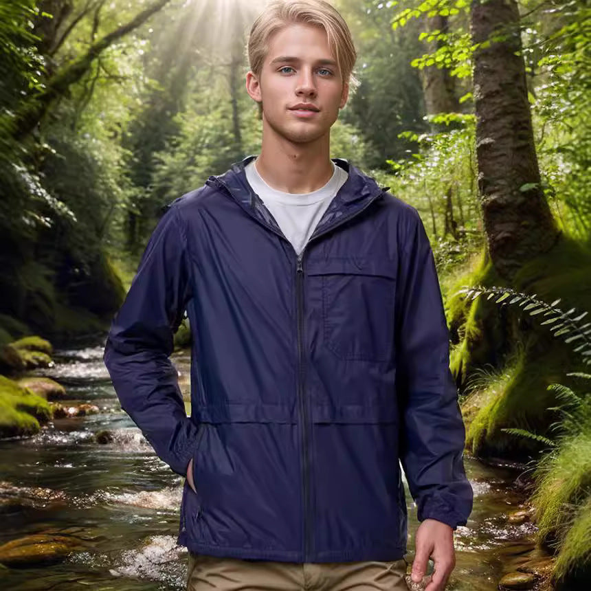 Herren leichte Outdoor-Jacke mit verstellbarem Kapuzenkragen und funktionalen Taschen WW