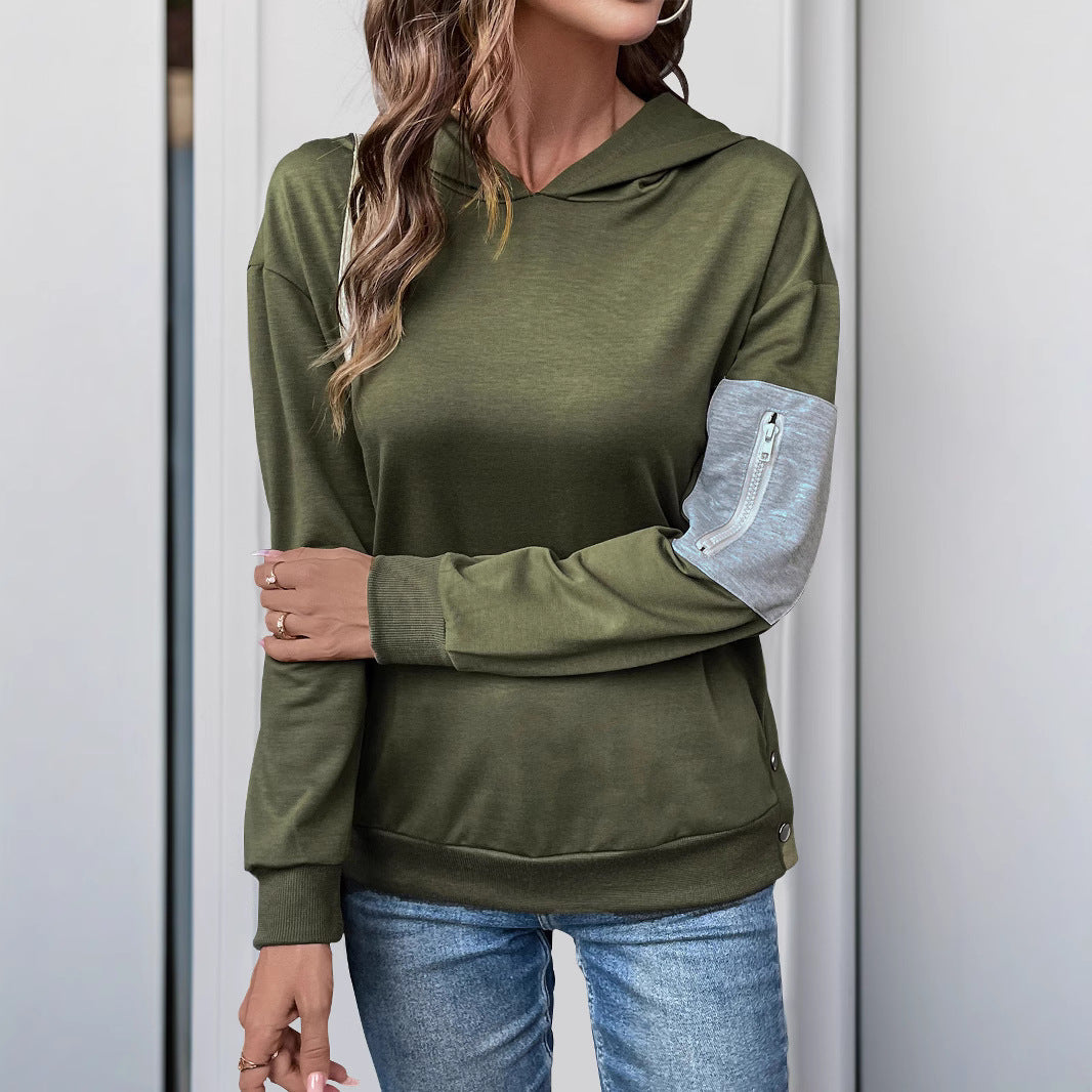 Damen lässiger Kapuzenpullover mit praktischen Reißverschlusstaschen und asymmetrischem Saum WW