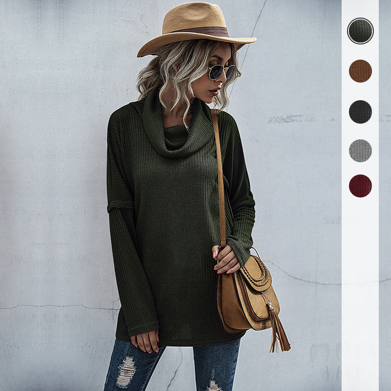 Damen modischer Oversized Pullover mit weitem Kragen und Rippstruktur WW