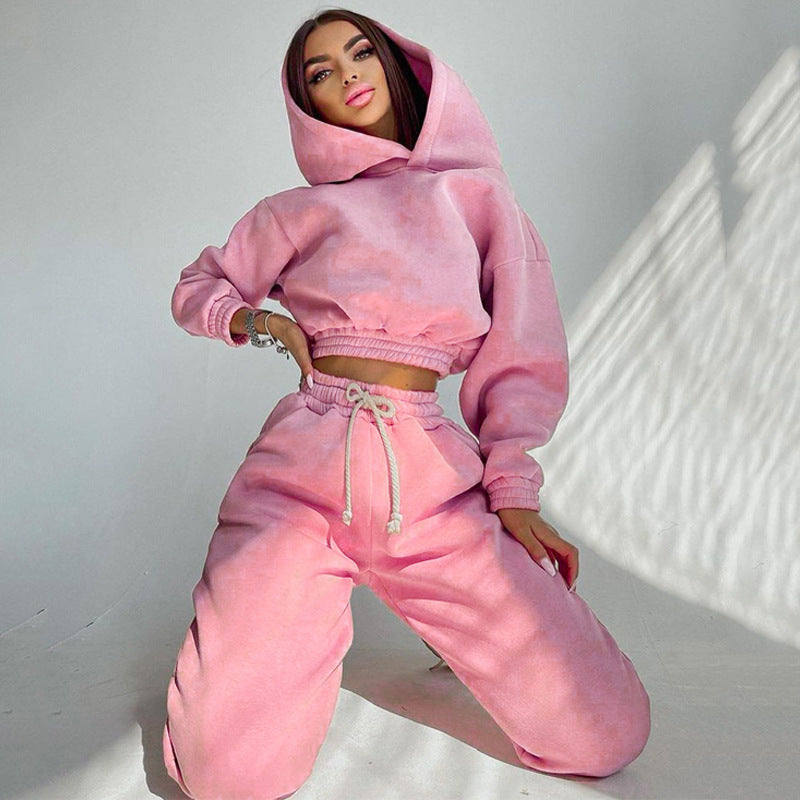 Damen modisches Set aus lässigem Hoodie mit elastischem Bund und Freizeit-Hose WW