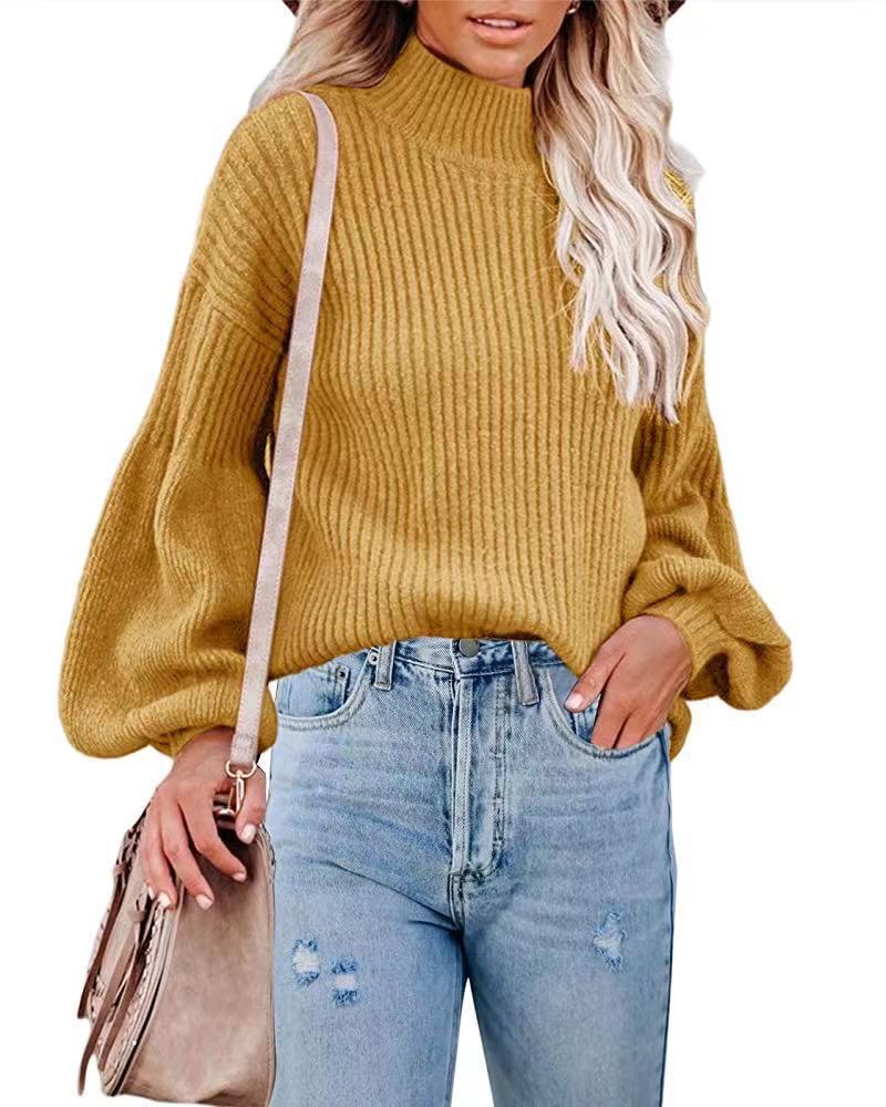 Damen Pullover mit voluminösen Ärmeln und feinem Rippstrick WW