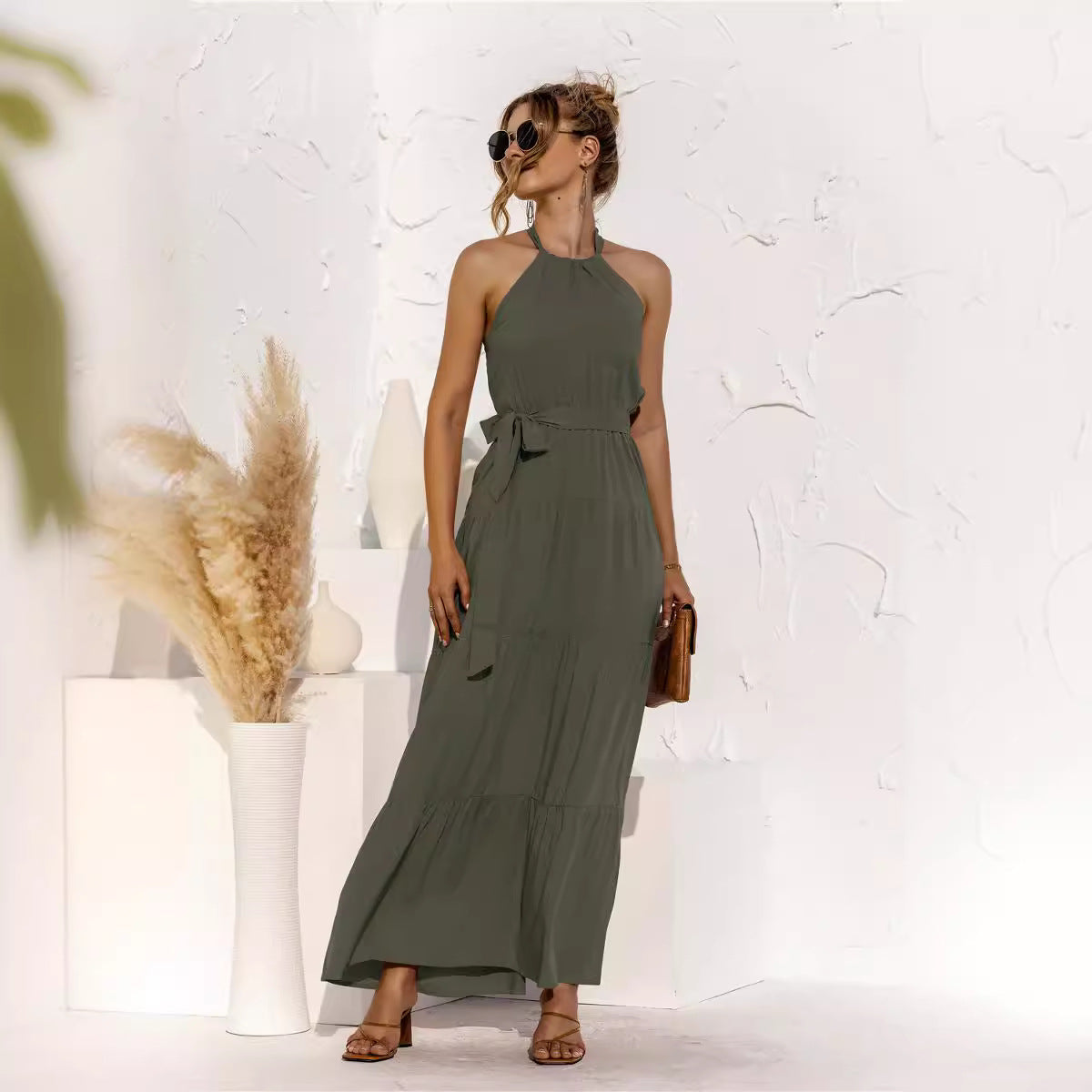 Damen Maxikleid mit raffinierten Taillenzug und schwingendem Rockteil WW