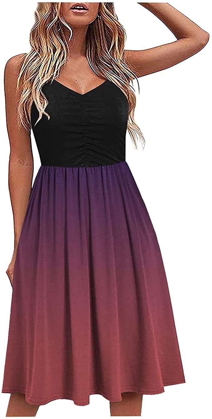Damen A-linien Midi-Kleid mit verführerischem V-Ausschnitt und Farbverlauf WW