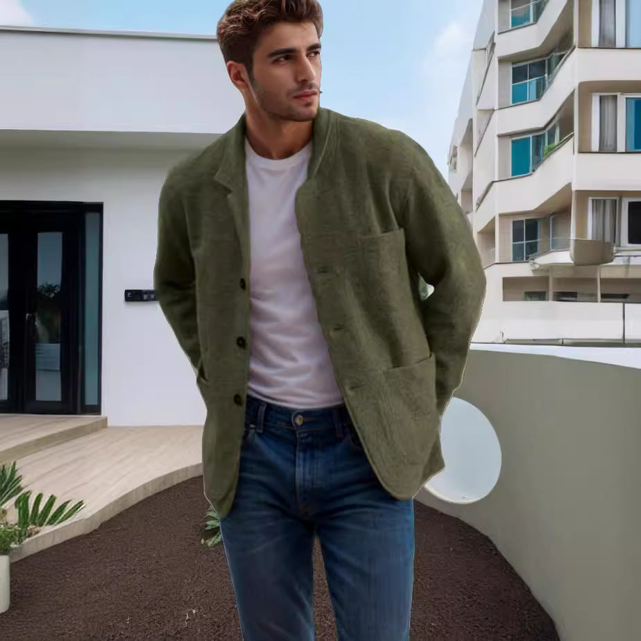 Herren lässige Wolljacke mit praktischen Taschen und Knopfverschluss WW