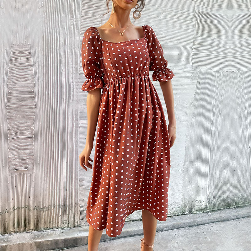 Damen Maxikleid mit Puffärmeln und verspieltem Punkte-Design WW