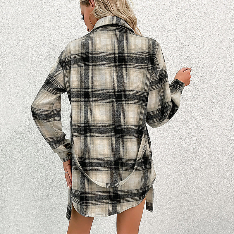 Damen lässige Karo-Hemdjacke mit modischen Knopfdetails und leichter Baumwollqualität WW
