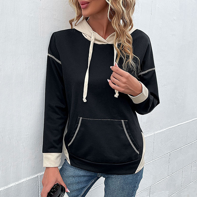 Damen modisches Kapuzensweatshirt mit Taschen und zwei Farb-Design WW