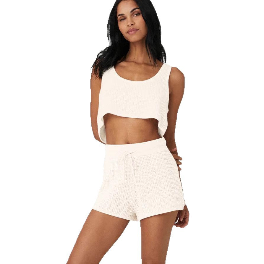 Damen lässiges Crop-Top und Shorts Set aus atmungsaktiver Baumwolle WW